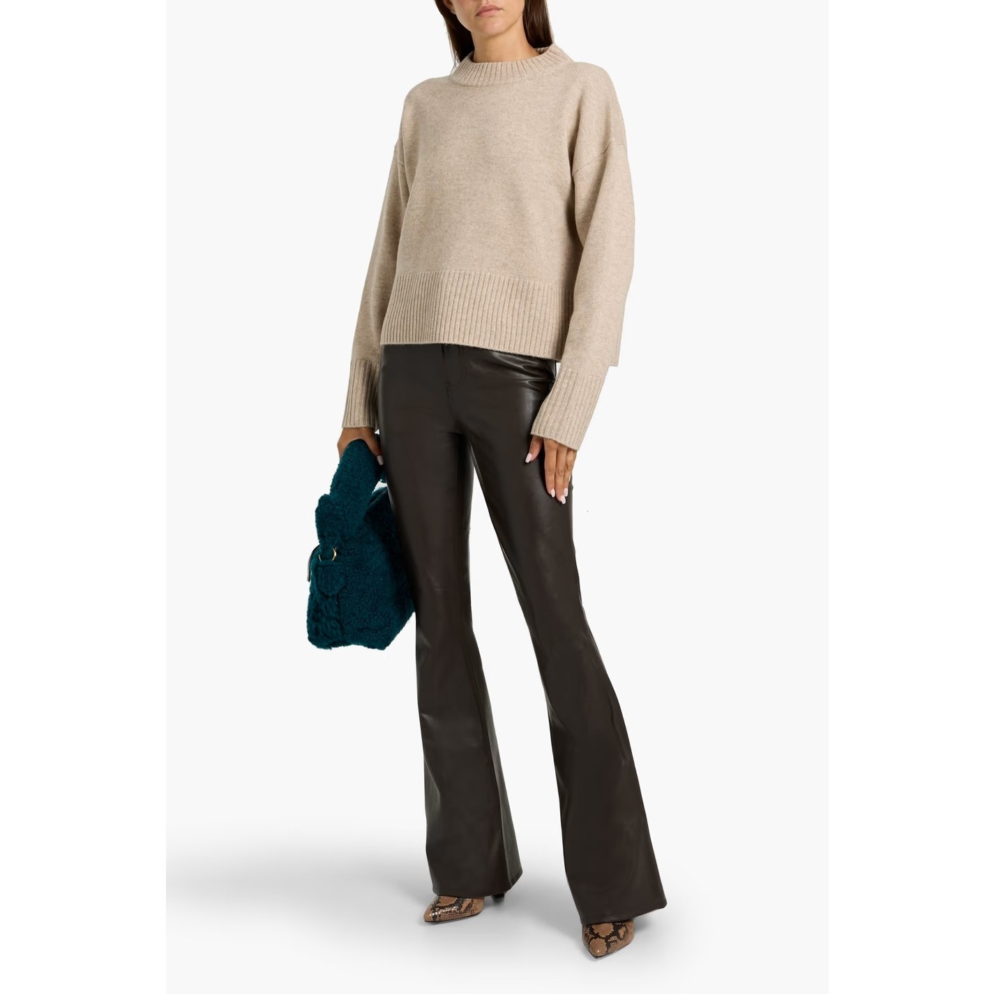 Veronica Beard Beverly High Rise Skinny Flare In Dark Chocolate Vegan Leather